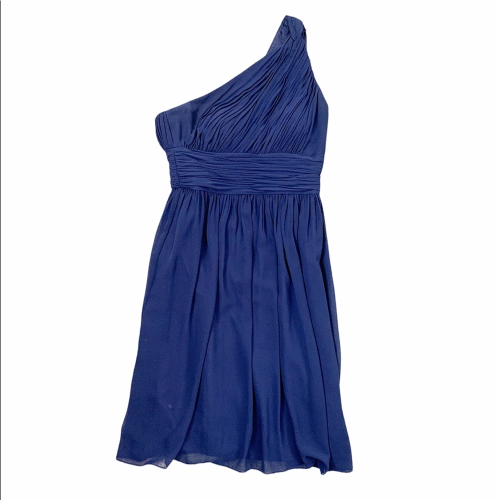 Donna Morgan Navy Blue One Shoulder Chiffon Formal Dress 6